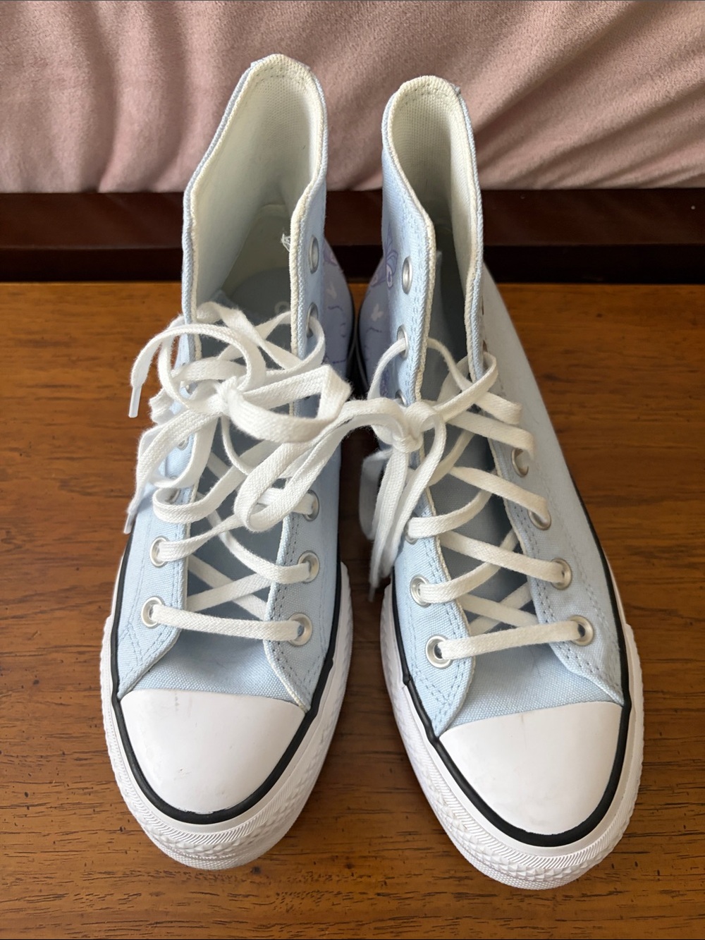 Converse Women's Light Blue High Top Sneakers with Butterfly Detail - Picture 2 of 10
